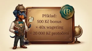 Příklad: 500 Kč bonus × 40x wagering = 20 000 Kč protočení